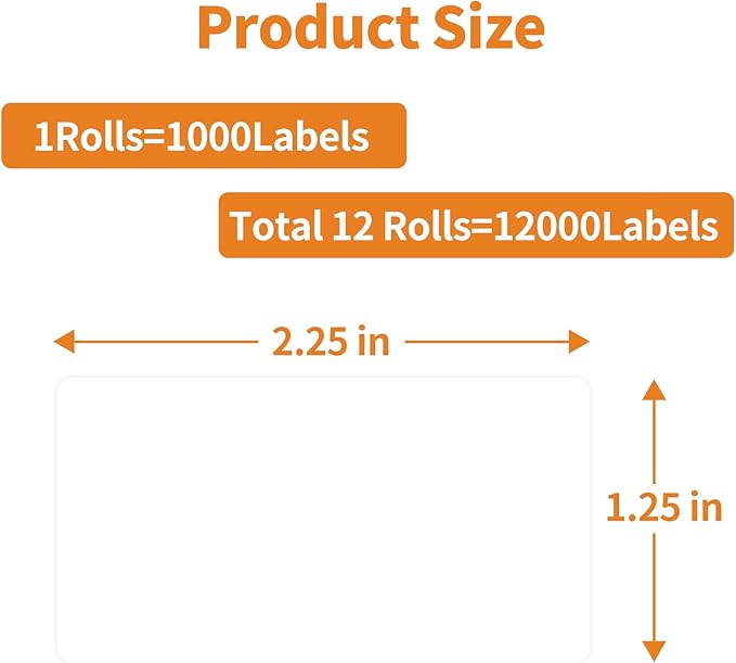 MFLABEL 12 Rolls Thermal Shipping Labels (12,000 Labels) - 2.25 x 1.25 Inch Direct Thermal Perforated Stickers for FBA, Barcode, SKU, Packaging – Compatible with Zebra, Rollo, Munbyn Thermal Printers
