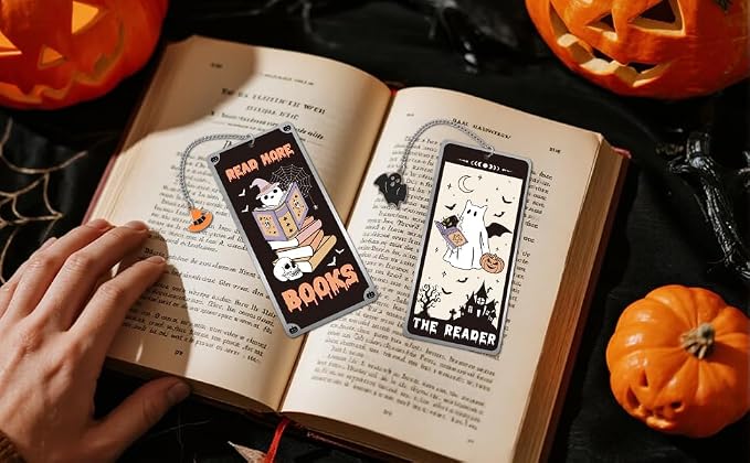 Halloween Metal Bookmarks Gifts - 2 PCs Boo Basket Stuffers Spooky Book Marks for Reading Women Men Funny Cool Page Marker for Horror Lovers Readers Bookish Kids School Office Accessories