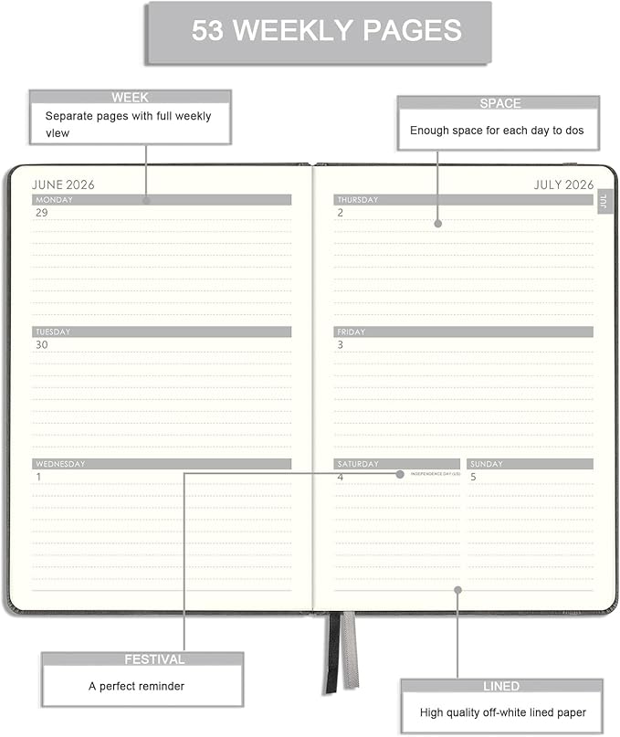 2026-2027 Planner - 5.75" X 8.25", JUL. 2026 - JUN. 2027, 2026-2027 Weekly & Monthly Planner with Calendar Stickers, Premium Thicker Paper, Pen Holder, Inner Pocket and 44 Notes Pages - Gray
