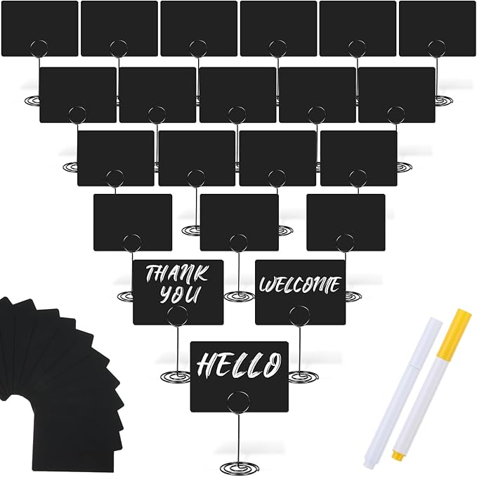Mini Chalkboard Sign with 8. 7 Inch Metal Stand, 4" x 3" Small Chalkboard Label and 2 Marker Pens, Food Sign Buffet Rectangle Blackboard Message Board Tabletop Label for Wedding Party(48 Pcs)