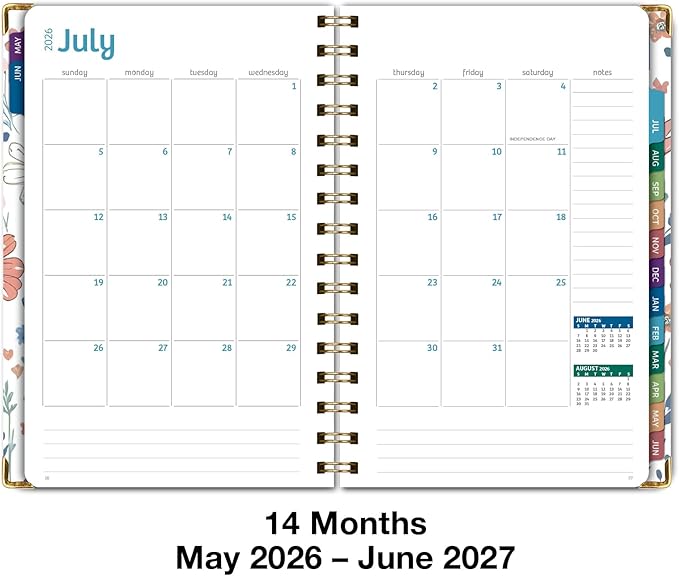 HARDCOVER Academic Year 2026-2027 Planner: 14 Months (May 2026 Through June 2027) 5.5"x 8" Daily Weekly Monthly Planner Yearly Agenda. Bookmark, Pocket Folder and Sticky Note Set (Colorful Botanicals)
