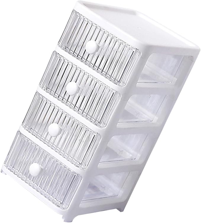 Desktop Storage Box, Transparent Plastic Stackable Desk Organizer with 4 Tier Drawers, Multi Layer Clear Drawer Organizer for Office Home Bedroom, Stationery Jewelry Cosmetics (4 Tier)