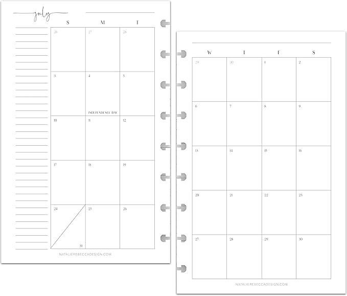 BetterNote July 2026 - June 2027 Academic Monthly Calendar Refill for Discbound Notebook, School Dates, Fits Levenger Circa, Big Happy Planner, Arc, TUL, Disc Refill (8-Disc, 5.5"x8.5", Modern)