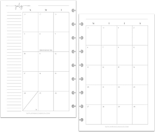 BetterNote July 2026 - June 2027 Academic Monthly Calendar Refill for Discbound Notebook, School Dates, Fits Levenger Circa, Big Happy Planner, Arc, TUL, Disc Refill (8-Disc, 5.5"x8.5", Modern)