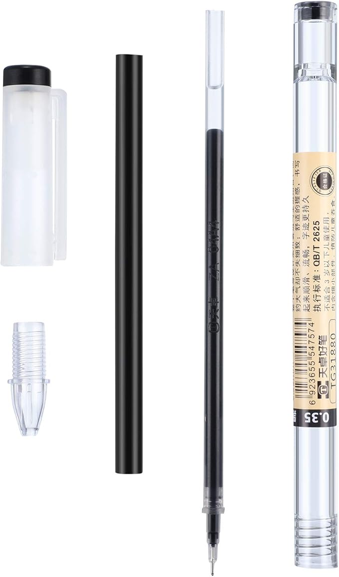 Chinco 24 Pieces 0.35 mm Black Gel Ink Pen Japanese Stationery Extra Fine Chinese Ballpoint Pen for Office School Korean Stationery Supply