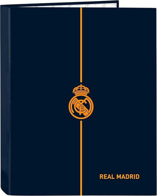 Safta Real Madrid 2nd Team 24/25 – Folder with 4 Rings, Ideal for Children of Different Ages, Comfortable and Versatile, Quality and Resistance, 26.5 x 33 cm, Navy Blue