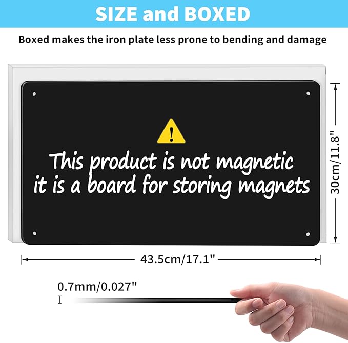 17.7" x 11.8" Black Metal Magnetic Board - Magnet Bulletin Board to Display Magnetic Letters Numbers Animal, Poetry, Spice Jars, Notes, Photos, Suitable for Wall, Refrigerator, Cubicle, Cabinet