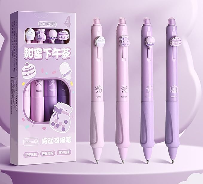 YYaaloa 8pcs Cute Retractable Erasable Gel Pens Fine Point 0.5mm Blue Black Inks Make Mistakes Disappear for Writing Planner and Crossword Puzzles (Purple)