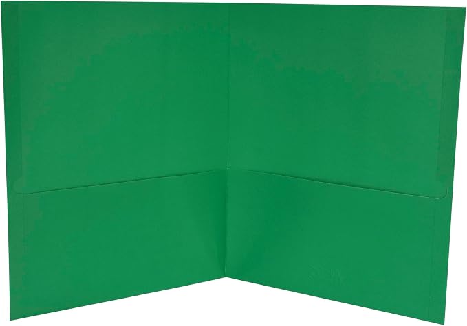 School Smart 2-Pocket Folders with No Brads, Green, Pack of 25