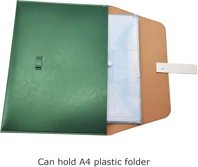 PU Leather A4 File Folder Large Document Holder Waterproof Envelope Folder Case with Handmade Closure (Green)