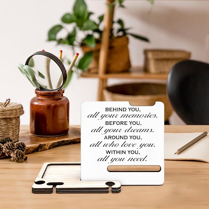 Inspirational Grad Gift for Son - Multi-functional Desk Organizer - Motivational Graduation Quote Wooden Sign for Desk Shelf Table Decor