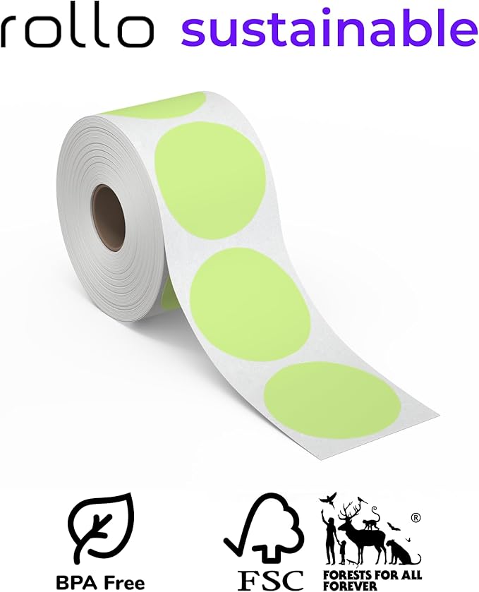 Rollo Circle Thermal Labels 2 Inch - Roll of 1,000 Round Sticker Labels - Multi-Purpose Direct Thermal Printer Stickers 2x2 (Green)