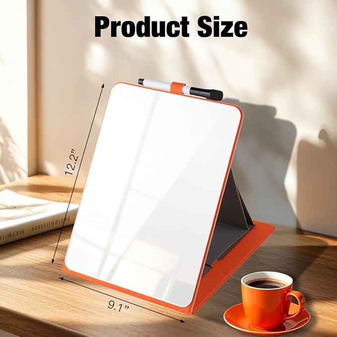 Glass Desktop Whiteboard with Reversable Stand, 12×9” Dry Erase White Board Easel with PU Cover Case, A4 Desk Notepad for Home Study Office, Back to School Supplies, Orange, 2026