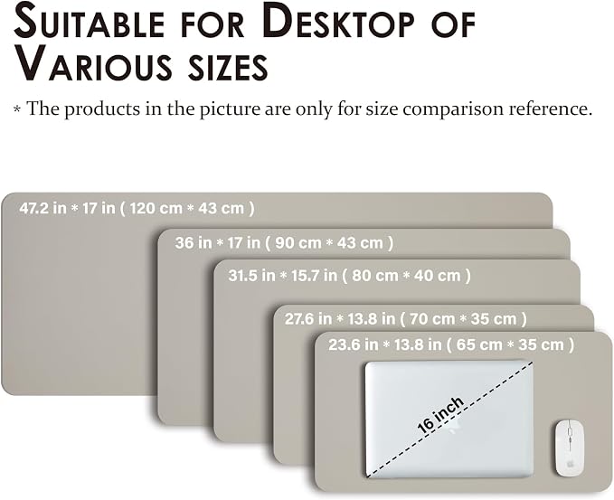 Leather Desk Mat - Non-Slip PU Desk Pad for Office and Home - Desk Organization and Accessories - Ideal for Large Mouse Pad and Desk Mats on Top of Desks (Light Gray,36"x 17")