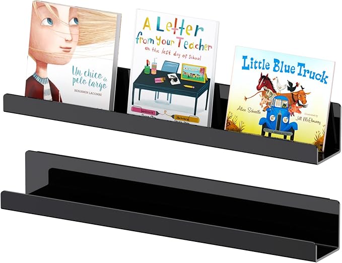 Magnetic Book Shelf for Whiteboard, Reusable Acrylic Book Display Shelf with Strong Adsorption Capacity, Magnetic Book Holder for Classroom Refrigerator Office Teacher Kids, Black