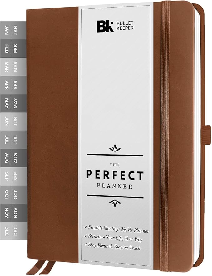 BK UNDATED Yearly Weekly/Monthly Planner 2026-27 Daily Planner Agenda & Personal Organizer to Increase Productivity, Academic Planner w/Sticker Set. A5 (5.8 x 8.3) - Brown Hardcover