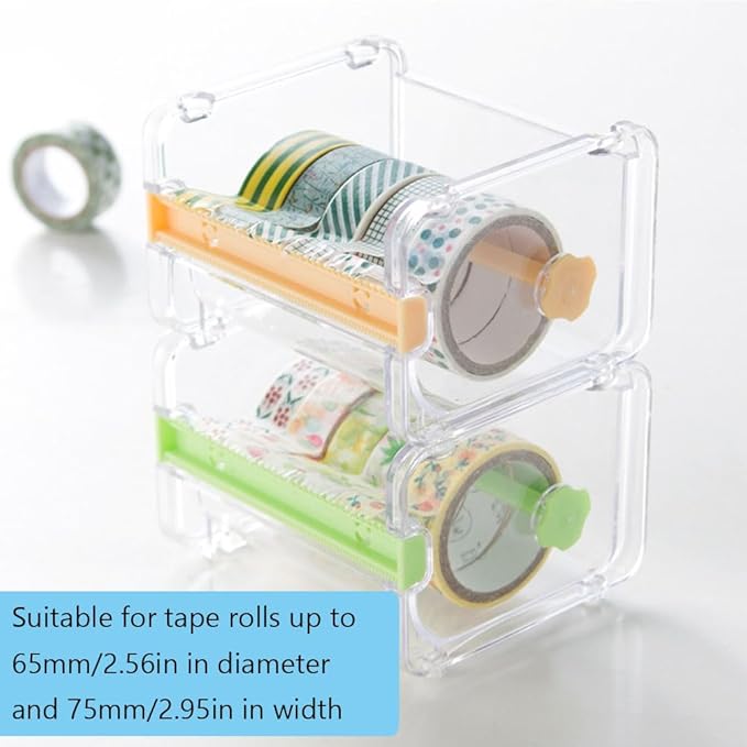 Tape Dispenser Cutter, Visible Packaging Roll Tape Holder Organizer for Home Office School (Yellow)