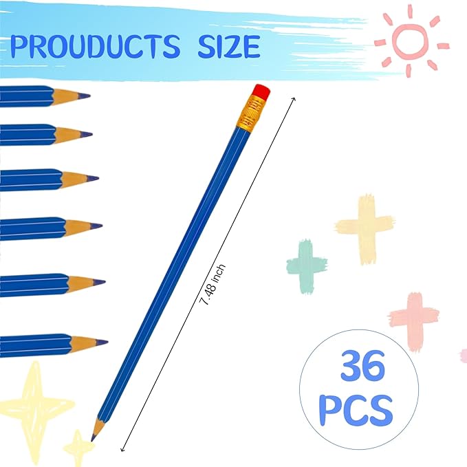 36 Pcs Erasable Checking Pencils, Pre-Sharpened, for Marking, Coloring, Tests, Grading, Office, (Blue)