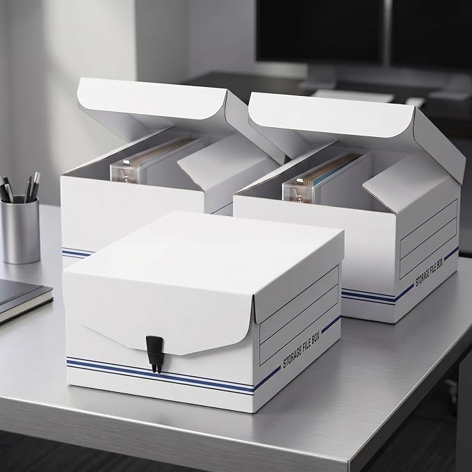 Ctosree 3 Packs Storage File Box with Snap Close, 9-1/8 x 11-3/8 x 4-3/8 Inch Secure Document Organizer Container for Receipts Letter Legal Tax Papers, Office Business Supplies