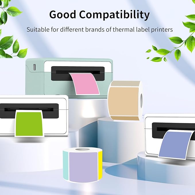 Square Thermal Labels Stickers 2" x 2", Self-Adhesive Waterproof Square Direct Thermal Labels Stickers, Perforation Line Design- 300 Sheets/Multicolor