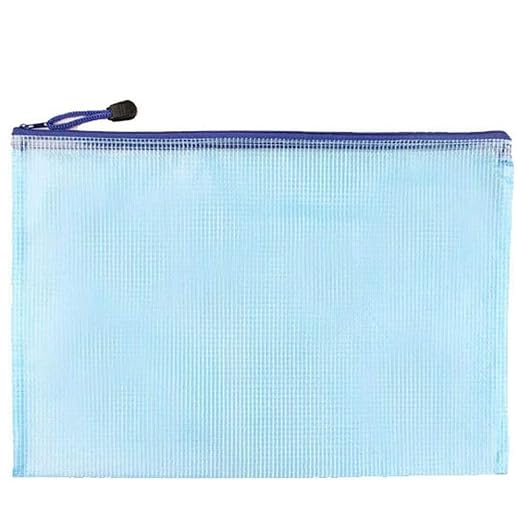 Unifizz B8 Plastic Wallets Folder, Zip Lock Bags Waterproof Clear Mesh Zipper Pouch Document Bag Office School Storage Pouches for Business Receipts Organization, 13 x 10cm, Blue, 1pcs