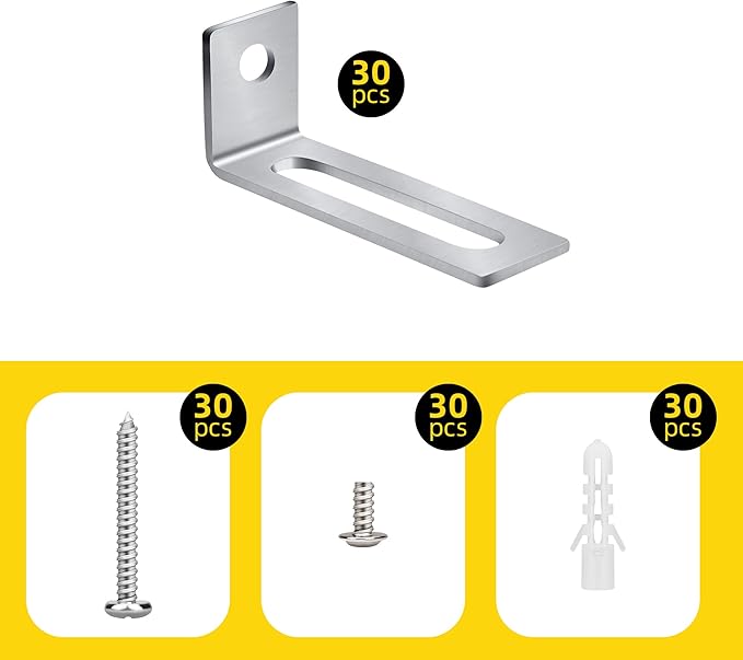 30 Set White Board Mounting Hardware,Whiteboard Hanging Brackets, White Board Installation Kit Includes Hanger Supports, Screws and Expansion Tube for Hanging Whiteboard Office Supplies (38*16*12mm)