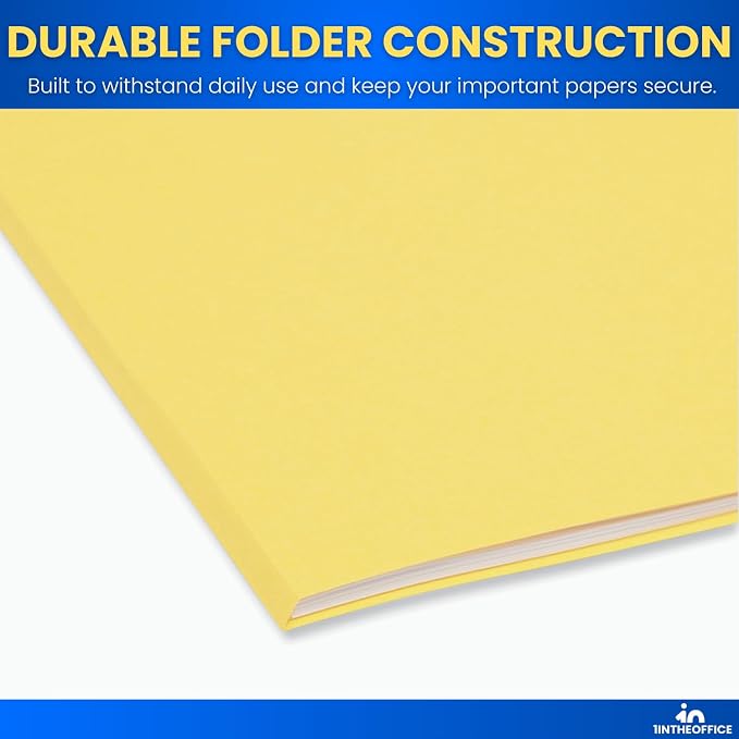 1InTheOffice Yellow Folders, File Folders Letter Size, Filling Folder, Top Tab, 1/3 Cut Assorted Tab, 100 Pack