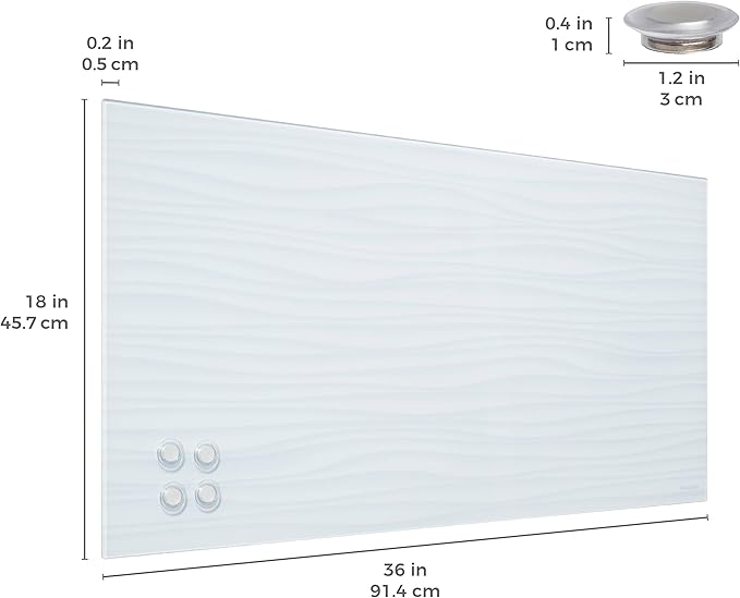 ECR4Kids MessageStor Dry-Erase Glass Board and Magnets, Office Essentials, White Waves