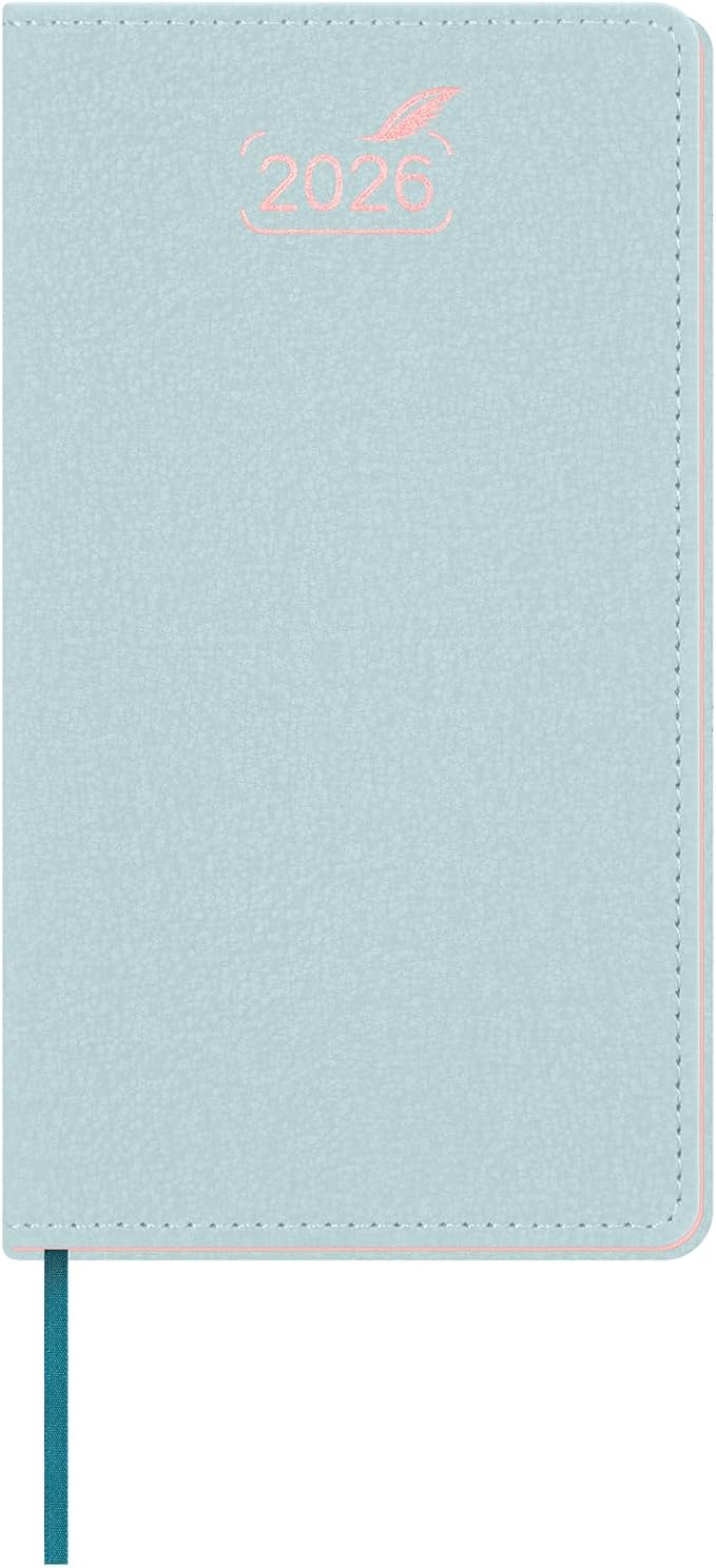 BEZEND Pocket Monthly Planner 2026, Small Calander Book 3.5" x 6.5" Runs Dec 25 to Jan 27, 14-Months Slim Planner for Purse with Rose Gold-Glided Paper Edge & PU Leather Softcover in Dutch Blue