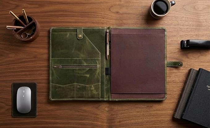 PIDAVLIYA'S Leather Portfolio, Leather Binder with Pen, Leather Portfolio for Men and Women, Leather Padfolio, Leather Folder, Portfolio Binder, Business Portfolio Men and Women (Mint Green)
