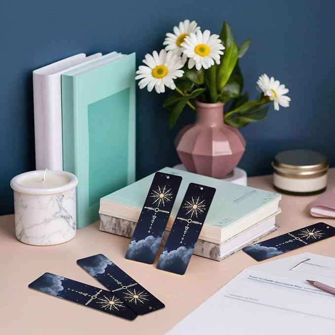 Galaxy Starry Bookmarks 5 Pcs Space Cloud Sky Wooden Bookmark with Tassels for Reading Book Lovers Gift Office School Readers Teacher
