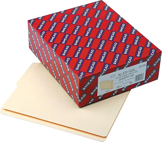 Smead End Tab File Folder, Shelf-Master Reinforced 1/2-Cut Tab Bottom Position, Letter Size, Manila, 100 per Box (24128)