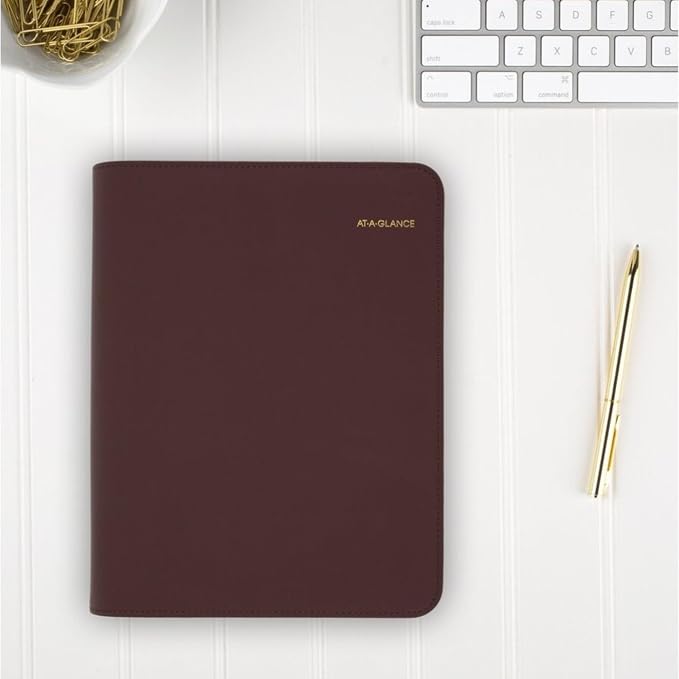 AT-A-GLANCE Faux Leather Undated Starter Set, 7-Ring, 5-1/2" x 8-1/2", Desk Size, Fashion, Merlot (DR1114-040)