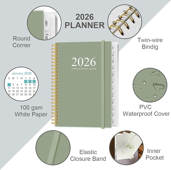 2026 Appointment Book & Planner - 2026 Daily Hourly Planner from January 2026 - December 2026, Weekly Appointment Book with 30-Minute Interval, Medium 6.4" x 8.5", Teal