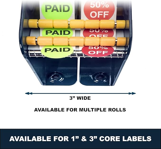 MDJ by Excell Manual Metal Label Sticker Dispenser with 4 Suction Cups Base for Tabletop, Adjustable Holder for Multiple Rolls for Office, Home, Warehouse, Easy Peel Off, Fits up to 3" Wide Labels
