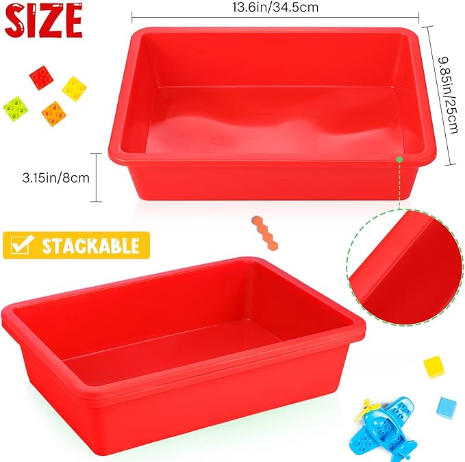 Hoteam 10 Pcs Flat Storage Organizer Tray Bin Paper Tray for Classroom Plastic Stackable File Organizer for School Office Teacher Book Organization(Red,13.78 x 9.84 x 3.15 Inch)