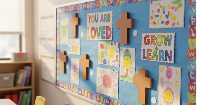 SHAPES ETC. 15 Pcs Brown Cross Foam Single Color Creative Cut-Outs 5.25x4.25in Sunday School VBS Decoration Nativity Religious Christmas Crafts Faith Christian Easter Bulletin Board Décor Made in USA