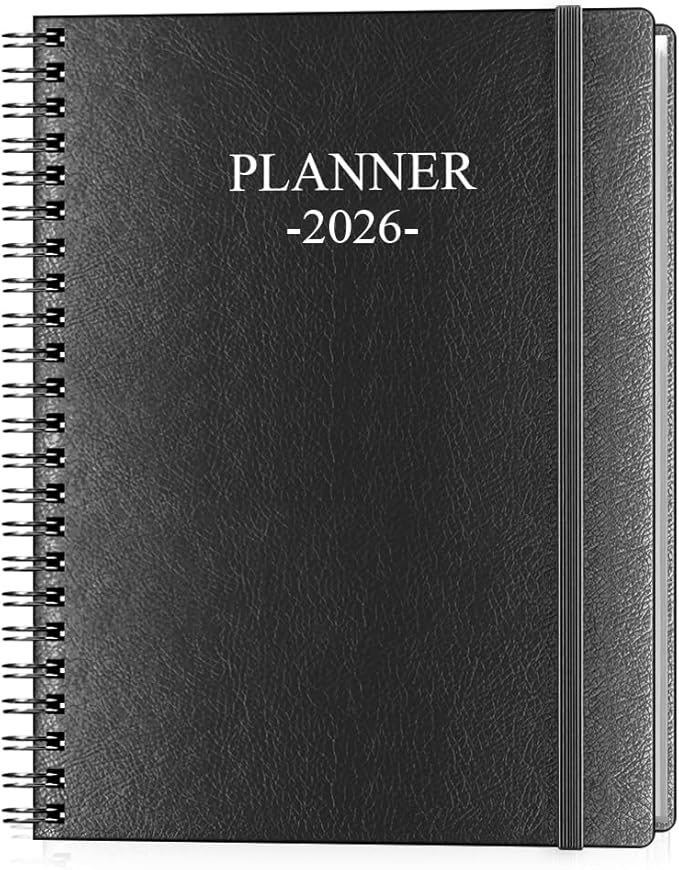 Planner 2026 - Weekly & Monthly Planner Runs from January 2026 to December 2026, 8.5 x 11", 12 Month Tabs, Inner Pocket, PU Leather Cover with Twin-Wire Binding, Monthly Planners 2026, Black