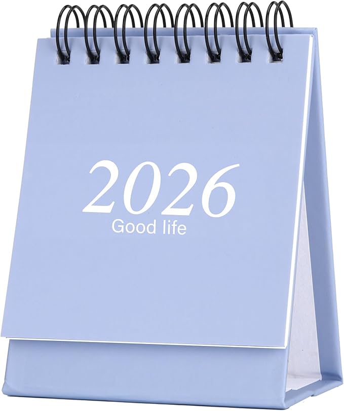 Mini Desk Calendar 2026-2027, January 2026 until July 2027, Small Desk Calendar Standing Flip Monthly Calendar Twin-Wire Binding with Stickers for Home Office School (Blue)
