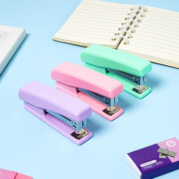 Office Supplies Set Pink 13 Pcs with Rotating Pen Holder Stapler Tape Dispenser Scissors Ruler Clips Kit for Desk Organization School Home Workplace Accessories and Employee Gifts (Pink)