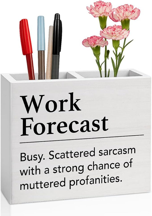 Funny Office Decor Humor Work Forecast Office Decoration Fun Desk Accessories Gifts for Women Men Coworkers Wooden Pencil Holder, Fun Gifts Desk Decor