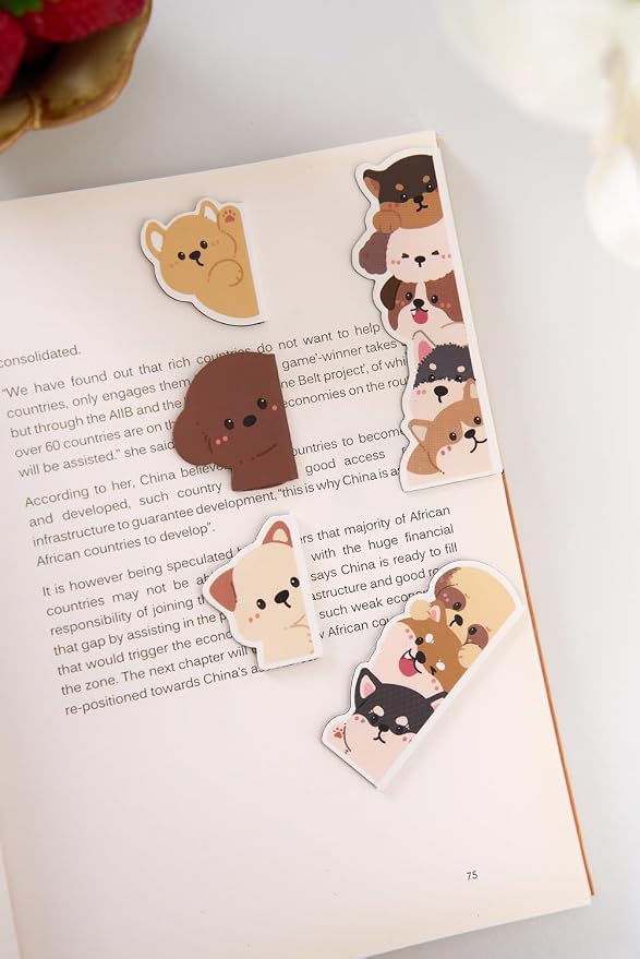 5pcs/Set Cute Magnetic Bookmark, Funny Peeping Dog Book Marker Clip for Kids, Women, Teachers, Students, Book Lovers Gifts, Printing on 2 Side (Dog)