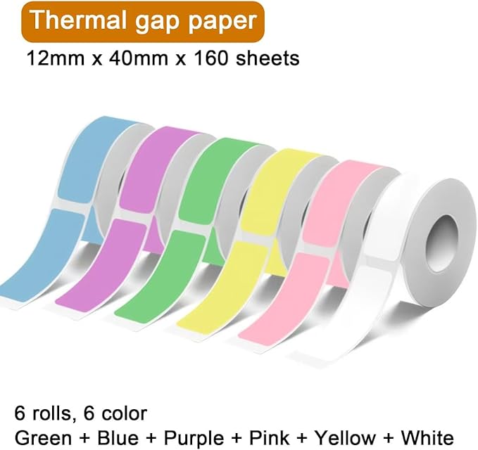 6 Rolls Label Tape for D30 Labels, Sticker Thermal Paper Self-Adhesive, 12 x 40 mm (0.47 x 1.57 Inch) 160 Tapes/Roll, Print Master Labels Refill Name Label for School Office Items