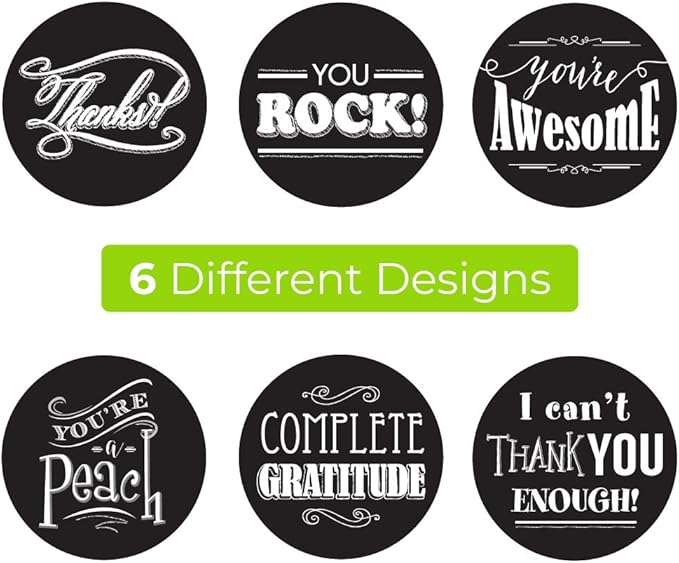 SBLABELS Retro Chalkboard Thank You Stickers / 500 Appreciation Labels / 6 Chalkboard Thanks Designs / 1.5" Round Teacher Gratitude Labels/Made in The USA