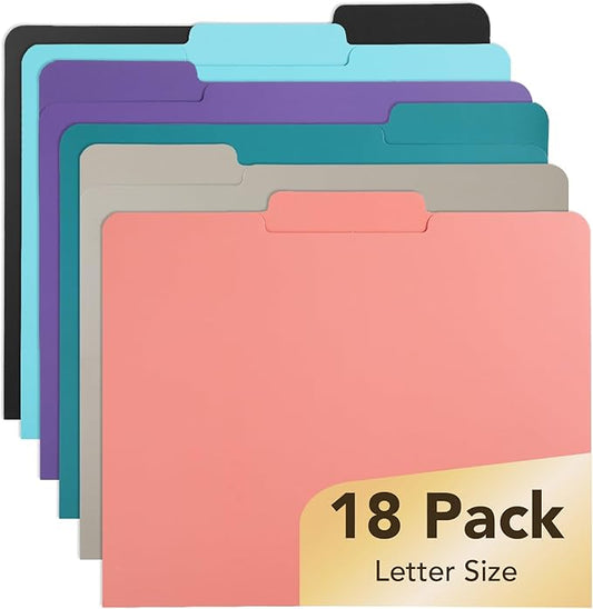 Mr. Pen- File Folders with Tabs, 1/3 Cut Tab, 18 Pack, Letter Size, 6 Different Jewel-Tone Colors, File Folders Letter Size