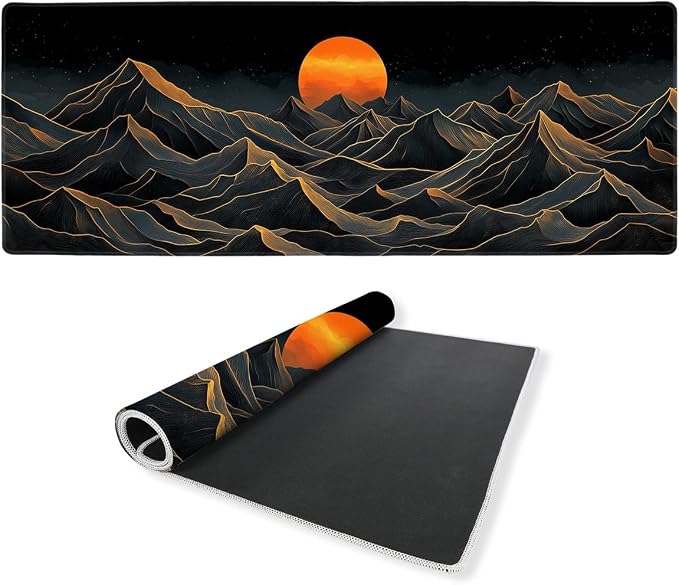 Golden Peaks Desk Mat Gaming Large Mouse Pad Abstract Black Terrain Solar Glow Mousepad for Keyboard and Mouse Extra Large Full Desk Computer Pads 31.5 x 11.8 Mouse Pads for Desk Home Office Gaming