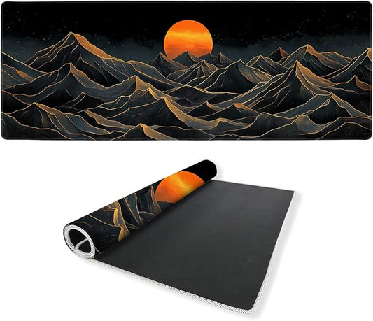 Golden Peaks Desk Mat Gaming Large Mouse Pad Abstract Black Terrain Solar Glow Mousepad for Keyboard and Mouse Extra Large Full Desk Computer Pads 31.5 x 11.8 Mouse Pads for Desk Home Office Gaming
