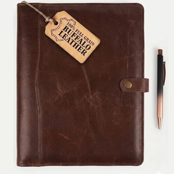 PIDAVLIYA'S Leather Portfolio, Leather Binder with Pen, Leather Portfolio for Men and Women, Leather Padfolio, Leather Folder, Portfolio Binder, Business Portfolio Men and Women (Shine Brown)