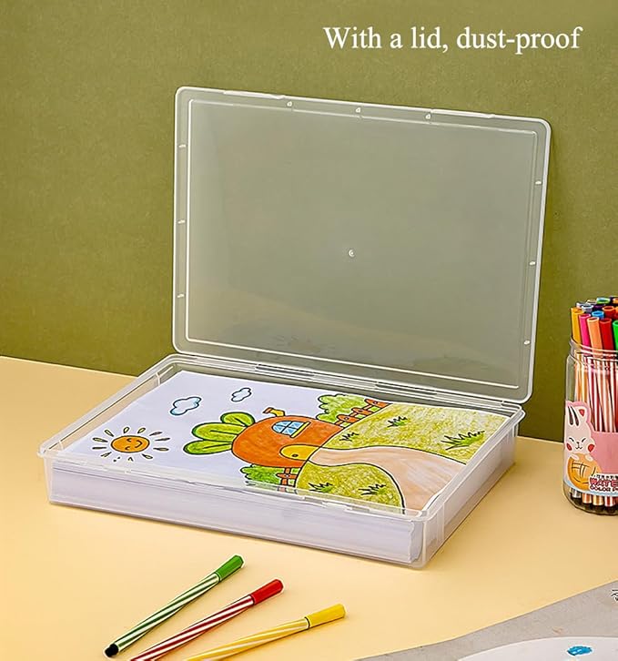 Clear Plastic File Storage Boxes with Lids for Files,Stackable File Box,File Portable Paper Case,Containers for Organizing Paper, Letters, Documents, Art Supplies (Clear-A3+A4)