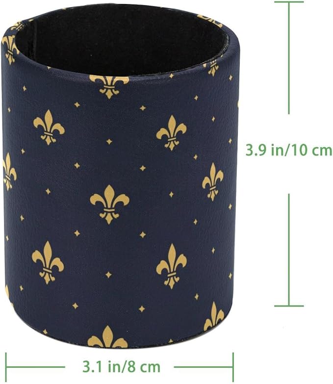 Large Capacity Golden Fleur De Lis Pattern Leather Pen Holder for Desk, Colored Pencil Holder Makeup Brush Holders, Desk Accessories & Workspace Organizers for Home, School & Office